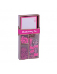 Apli Fluor Collection Set de Oficina Rosa - 25 Pins-80 Clips de 28mm-20 Pinzas Abatibles de 19mm-Notas Adhesivas de 100
