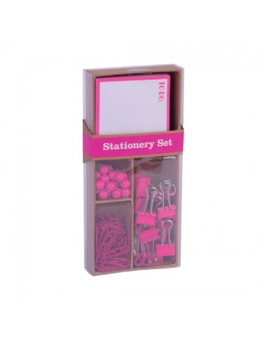 Apli Fluor Collection Set de Oficina Rosa - 25 Pins-80 Clips de 28mm-20 Pinzas Abatibles de 19mm-Notas Adhesivas de 100