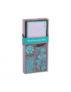 Apli Fluor Collection Set de Oficina - 25 Pins-80 Clips de 28mm-20 Pinzas Abatibles de 19mm y Notas Adhesivas de 100 Hojas