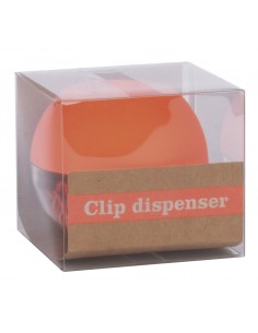 Apli Fluor Collection Dispensador de Clips - Ø 70x60 mm - Tapa Magnetica "Soft Touch" Naranja - Incluye 50 Clips Amarillo