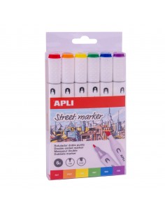 Apli Street Markers Rotuladores de Doble Punta - Puntas de 1mm y 6mm - Tinta de Base Alcohol - Multifuncionales para Dibujar