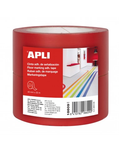 Apli Cinta de Señalizacion Adhesiva PVC 40x33mm 160 m - Desbobinado Silencioso - Adhesivo Solvente - Resistente a Rayos UV