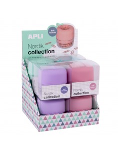 Apli Nordik Collection Expositor de Clips - Ø72x72mm - 8 Dispensadores en 4 Colores Pastel - Tapa Magnetica "Soft Touch" y