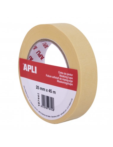 Apli Cinta Pintor 25mm x 45m - Facil de Cortar y Aplicar - Adhesion Fuerte y Duradera - Resistente a la Humedad y a la