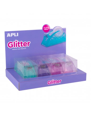 Apli Expositor Portarrollos Cinta Adhesiva Glitter Collection - 19x33mm - 4 Portarrollos Metacrilato Purpurina - Cuchilla