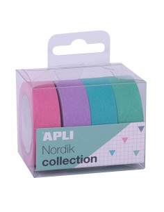 Apli Pack Cintas Adhesivas de Papel Washi - 4 U - Tonos Nordik - Decorativas y Reutilizables - Multicolor