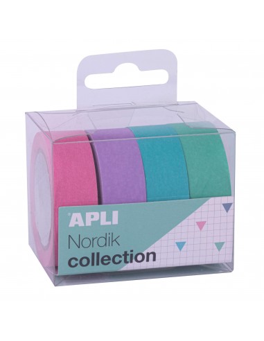Apli Pack Cintas Adhesivas de Papel Washi - 4 U - Tonos Nordik - Decorativas y Reutilizables - Multicolor