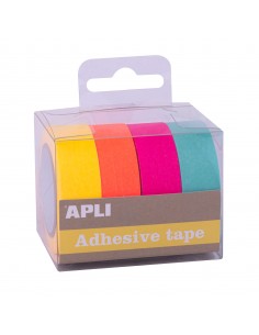 Apli Pack Cintas Adhesivas de Papel Washi - 4 U - Tonos Fluor - Decoracion y Manualidades - Multicolor