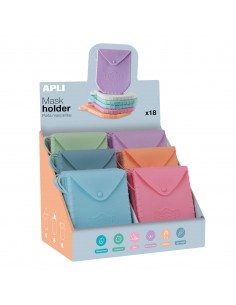 Apli Expositor de Porta Mascarillas de Silicona - 140x110x1.5 mm - Textura Suave - 18 Fundas de Diferentes Colores - Cierre