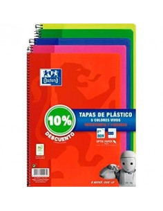 Oxford Classic Pack de 5 Cuadernos Espiral Formato Folio Cuadriculado 4x4mm - 80 Hojas - Tapa de Plastico - Colores Vivos
