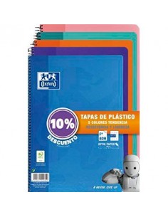 Oxford Classic Pack de 5 Cuadernos Espiral Formato Folio Cuadriculado 4x4mm - 80 Hojas - Tapa de Plastico - Colores Tendencia