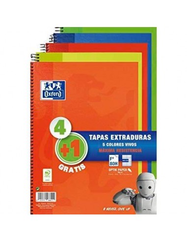 Oxford Classic Write & Erase Pack 4 1 5 Cuadernos Espiral Formato Folio Cuadriculado 4x4mm - 80 Hojas - Tapas Extraduras con