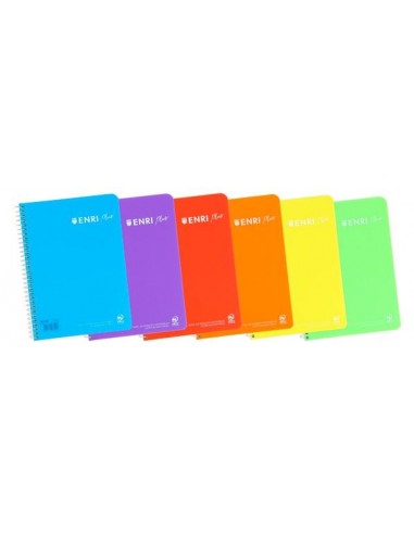 Enri Plus Cuaderno Espiral Formato Cuarto Pautado 3.5 con Margen - 80 Hojas 90gr - Cubierta de Plastico - Colores Surtidos