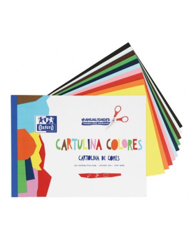 Oxford Bloc Encolado de Cartulinas de Colores Formato A4-- 10 Hojas 170gr - 10 Colores