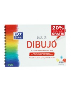 Oxford Bloc de Dibujo Escolar Espiral Formato A4-Liso - 20 Hojas Microperforadas 130gr Color natural - Papel de Superfície