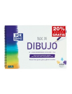 Oxford Bloc de Dibujo Escolar Espiral Formato A4-con Reacuadro - 20 Hojas Microperforadas 130gr Color natural - Papel de