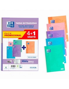 Oxford Classic Write & Erase Pack 4 1 5 Cuadernos Espiral Formato Folio Cuadriculado 4x4mm - 80 Hojas - Tapas Extraduras con