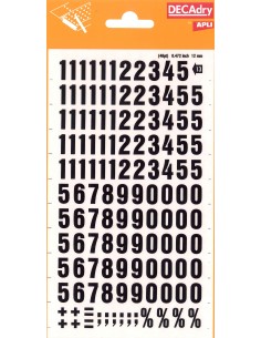 Apli Numeros Transferibles - 12mm - Facil Aplicacion - Negros Intensos - 133 Caracteres - Negro