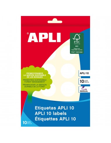 Apli Etiquetas 10 Blancas Ø 25.0mm 10 Hojas