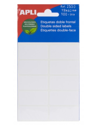 Apli Etiquetas Doble Frontal Blancas 19.0 x 40.0mm