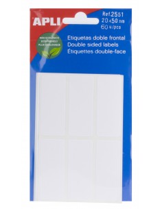 Apli Etiquetas Doble Frontal Blancas 20.0 x 50.0mm