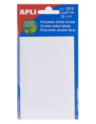 Apli Etiquetas Doble Frontal Blancas 34.0 x 67.0mm
