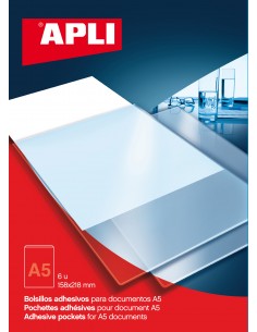 Apli Bolsillos Adhesivos A5 - Bolsillo Adicional para Documentos e Imagenes - 6 Unidades por Bolsa