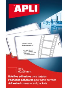 Apli Bolsillos Adhesivos Porta Tarjetas - 95 x 60mm - Ideal para Presentaciones Impresas-Dosieres-Catalogos-Libros