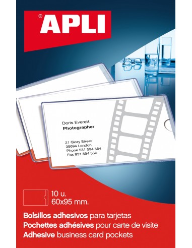 Apli Bolsillos Adhesivos Porta Tarjetas - 95 x 60mm - Ideal para Presentaciones Impresas-Dosieres-Catalogos-Libros