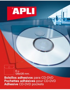Apli Bolsillos Adhesivos para Cd Dvd con Solapa de Cierre - Tamaño 126 x 126mm - Ideal para Presentaciones Impresas y