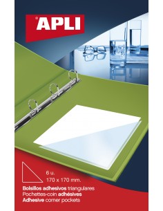 Apli Bolsillos Adhesivos Triangulares - Tamaño 170 x 170mm - Ideal para Incorporar a Carpesanos-Carpetas-Libros-Etc - 6