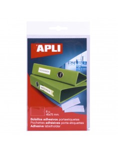 Apli Bolsillos Adhesivos para Etiquetas - 45 x 75mm - Cambia la Informacion de la Etiqueta Segun tus Necesidades - Pack de 6
