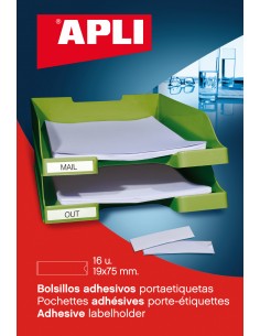 Apli Bolsillos Adhesivos para Etiquetas - Tamaño 19 x 75mm - Cambia la Informacion de la Etiqueta Segun tus Necesidades - 16
