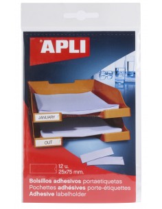 Apli Bolsillos Adhesivos para Etiquetas - Tamaño 25x75mm - Cambia la Informacion de la Etiqueta Segun tus Necesidades -