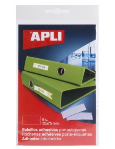 Apli Bolsillos Adhesivos para Etiquetas - 35 x 75mm - Cambia la Informacion de la Etiqueta Segun tus Necesidades - Contiene 8