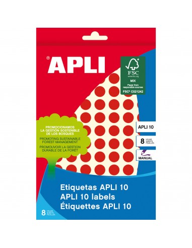 Apli Etiquetas 10 Rojas Ø 10mm 8 Hojas