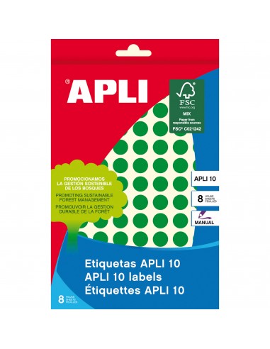 Apli Etiquetas 10 Verdes Ø 10mm 8 Hojas