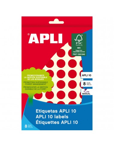 Apli Etiquetas 10 Rojas Ø 13mm 8 Hojas