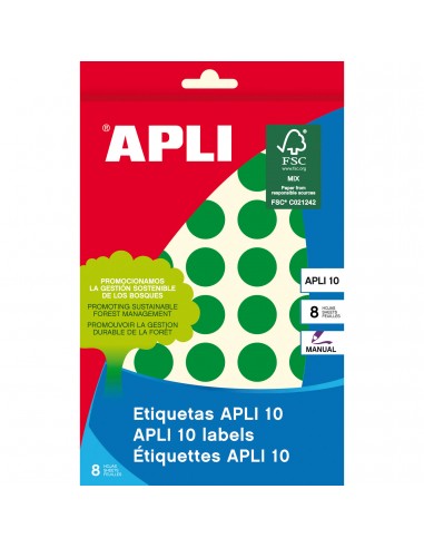 Apli Etiquetas 10 Verdes Ø 19mm 8 Hojas