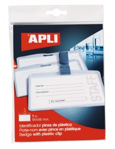 Apli Identificador con Pinza de Plastico para Tarjetas de Visita - Tamaño 90 x 56mm - Ideal para Ferias y Convenciones - Uso
