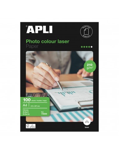 Apli Papel Fotografico Colour Laser A4 210g 100 Hojas