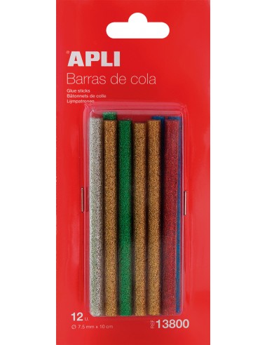 Apli Recambio de Barras de Adhesivo Termofusible - Ø7.5mmx10cm - Colores Surtidos con Purpurina - Precision y Limpeza -