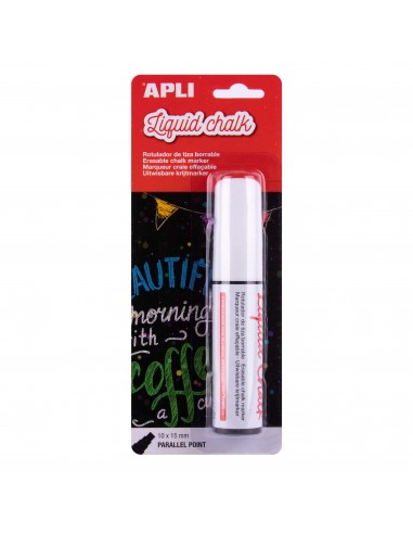 Apli Rotulador de Tiza Liquida Paralelo 10x15mm Blanco - Facil de Borrar con Paño Humedo - Secado Rapido y Uso Sencillo