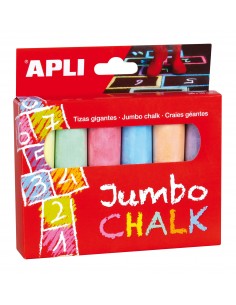 Apli Tizas Redondas Jumbo de Colores Surtidos - Tamaño Ø 25 x 105mm - Fabricadas con Sulfato de Calcio Bajo en Residuo -