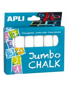 Apli Tizas Redondas Jumbo Blancas - Tamaño Ø 25 x 105mm - Fabricadas con Sulfato de Calcio Bajo en Residuo - sin Polvo -
