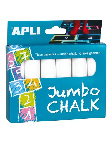 Apli Tizas Redondas Jumbo Blancas - Tamaño Ø 25 x 105mm - Fabricadas con Sulfato de Calcio Bajo en Residuo - sin Polvo -