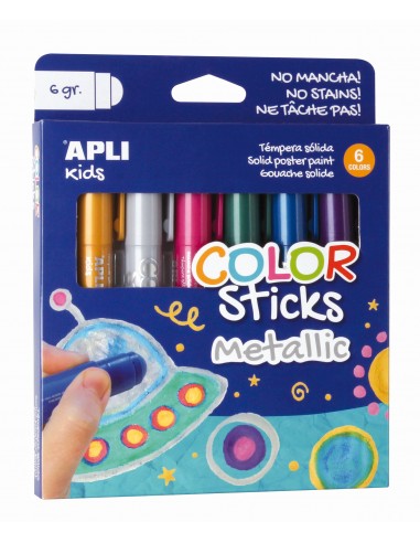 Apli Color Sticks Temperas Solidas - Pack de 6 Unidades de 6g en Colores Metalizados - Acabado Satinado sin Necesidad de