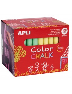 Apli Tizas Redondas de Colores Surtidos - Pack de 100 Tizas Ø 9 x 80mm - sin Polvo - Ideales para Escribir-Dibujar y
