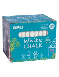 Apli Tizas Blancas Redondas - Pack de 100 Unidades Tamaño Ø 9 x 80mm - Ideales para Escribir-Dibujar y Colorear en