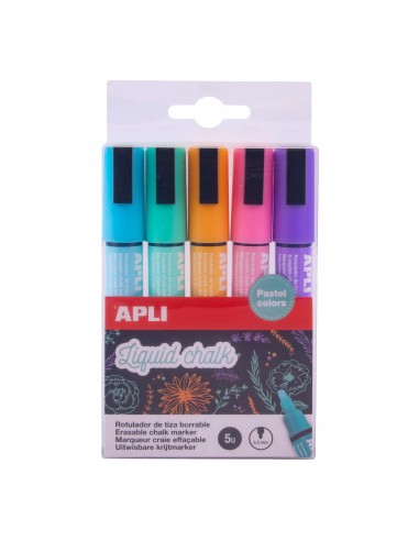 Apli Rotuladores de Tiza Liquida - Punta Redonda de 5.5mm - Colores Tierra Pastel - Ideal para Pizarras y Superficies No